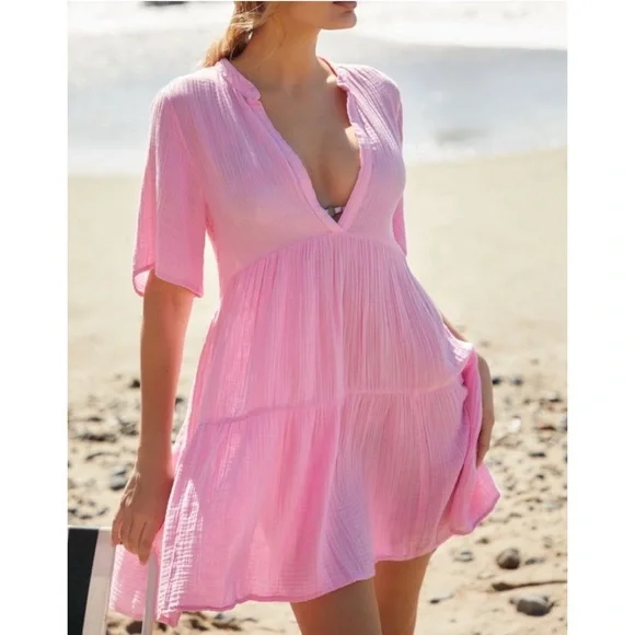 Anthropologie Kallie Flowy Tunic Dress Pink Beach Cover-Up NWOT Sz S - Picture 1 of 9
